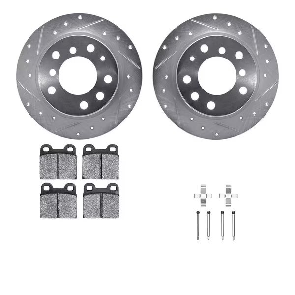 7612-31002, Rotors-Drilled, Slotted-Silver w/ 5000 Euro Ceramic Brake Pads incl. Hardware, Zinc Coat, Dynamic Friction Co, Mfr#: 7612-31002